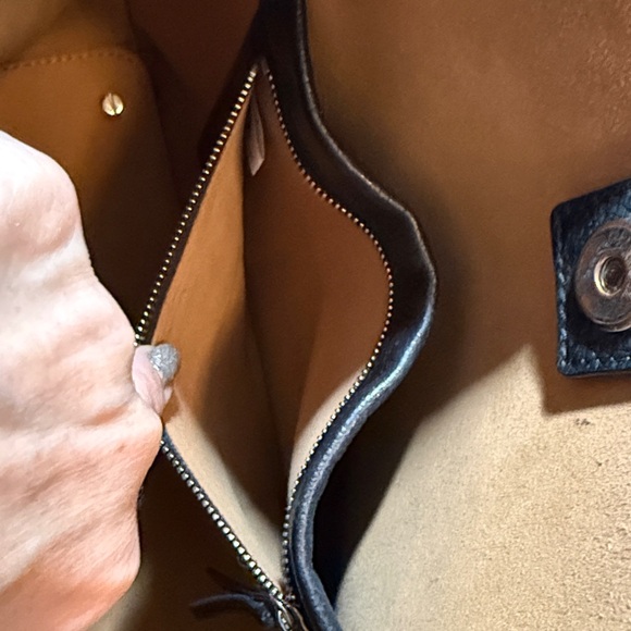 MCM Sarah Black Calfskin Leather & Cognac Visetos Hobo Shoulder Crossbody Bag - Picture 10 of 14